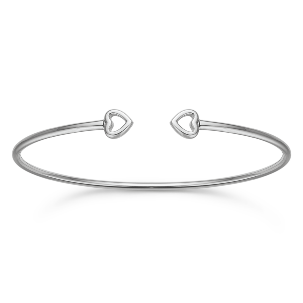 Silverarmring rodiumpläterad öppen med 2 hjärtan.