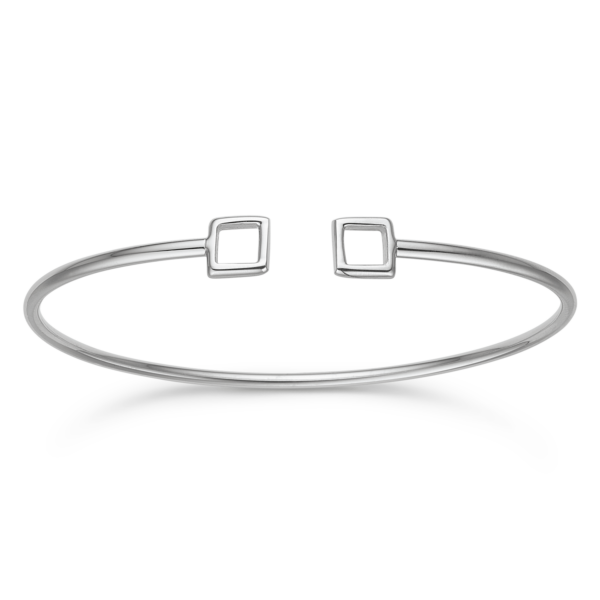 Silverarmring rodiumpläterad öppen med 2 rutor.