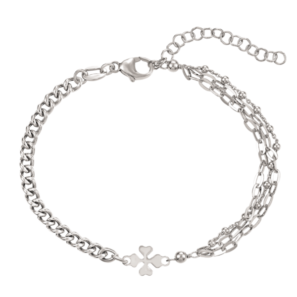 Fyrklöver Armband av silver. Längd 17+4 cm