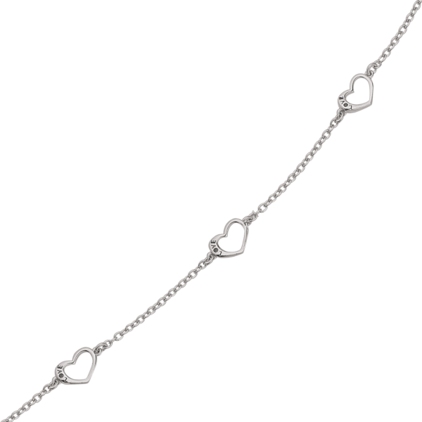 Silverarmband rhodinerat 3 hjärtan på kedja med texten "LOVE". Längd 17+4 cm.