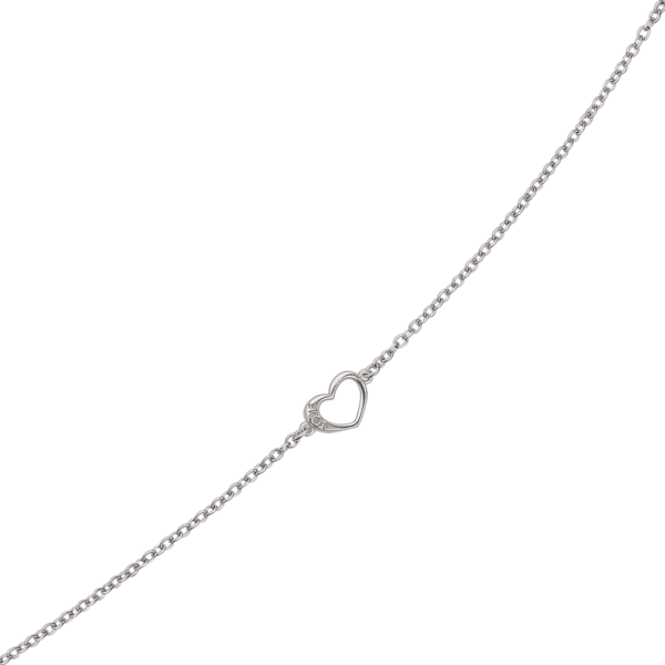 Silverarmband rodiumpläterat hjärta på kedja med texten "LOVE". Längd 17+4 cm.