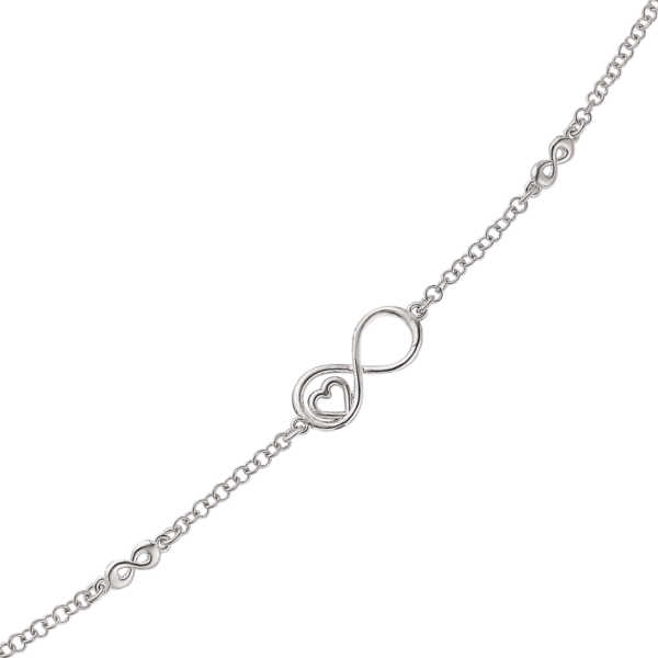 Infinity armband silverkedja med evighetstecken och ett hjärta i mitten