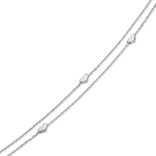 Silverarmband rhodinerat med 3 hjärtan på dubbelkedja. Längd 17+4 cm.