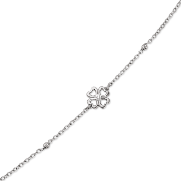 Silverarmband 1 blomma med 1 zirkonia i mitten och med 1 kula på varje sida.