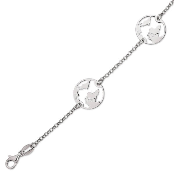Silverarmband rhodinerat med världar på kedja. Längd 17+4 cm.