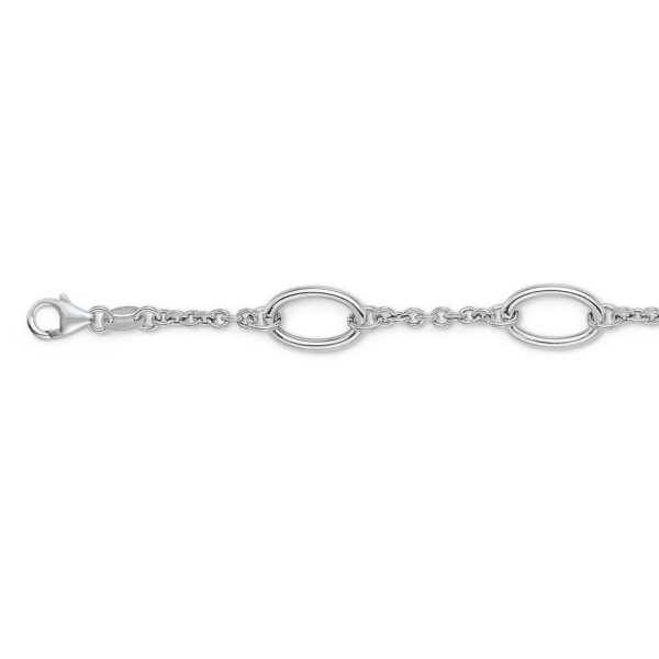 Silverarmband rodiumpläterad oval länk med kedja mellan. Längd 17+4 cm.