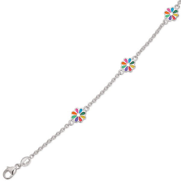 Silverarmband 3 blommor med flerfärgad blyfri emalj.