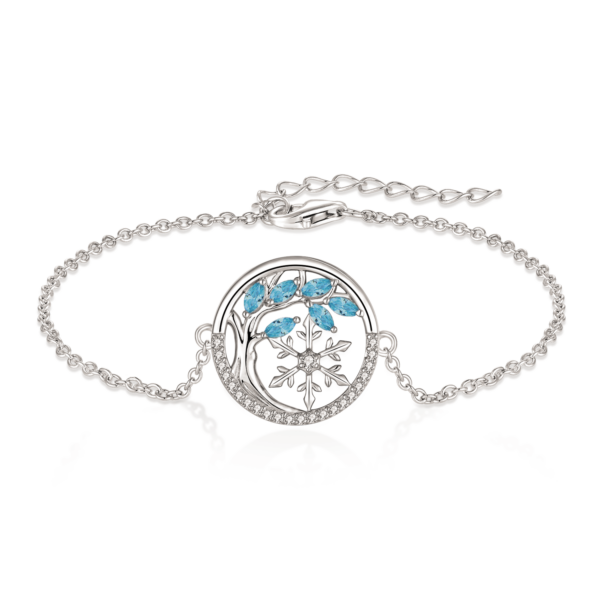 Tree of Life Silverarmband, med vita zirkoner och blå akvamarinstenar