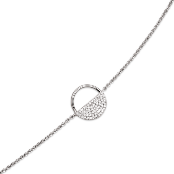 Silverarmband rodiumpläterad cirkel öppen med facetterad zirkon på mitten.