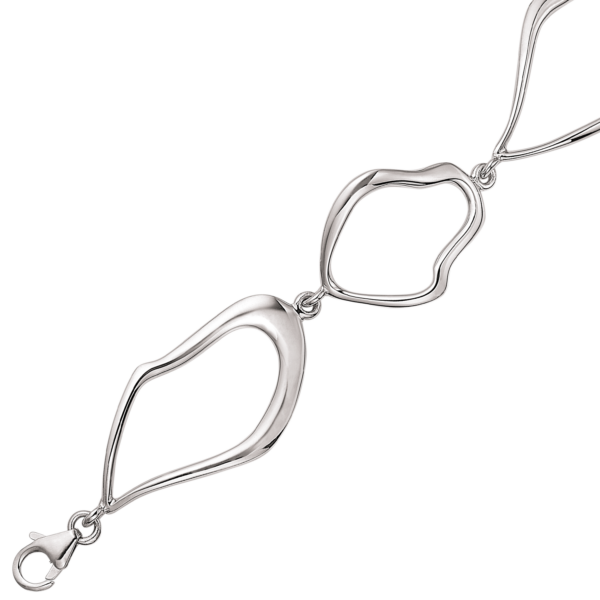Silverarmband rodiumpläterat krokiga ovala länkar, omväxlande stort och smått. Längd 18+3 cm.