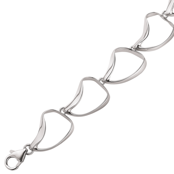 Silverarmband rodiumpläterade krokiga ovala länkar. Längd 18+3 cm.
