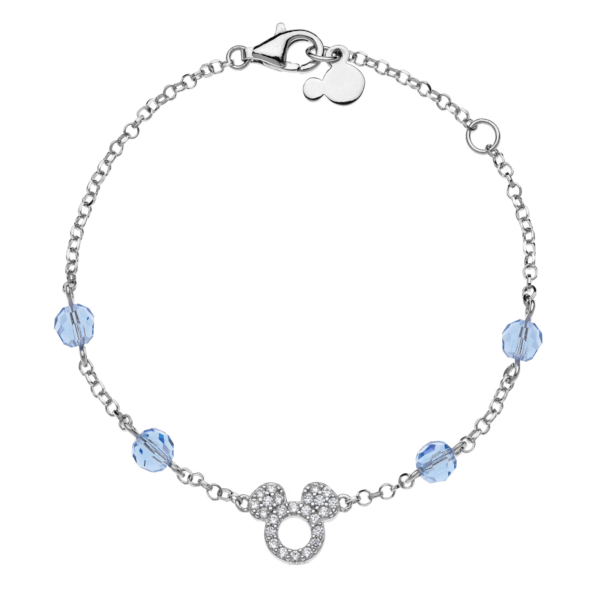 Silverarmband Musse med facetterad zirconia och ljusblå kristaller. Längd 17 cm.
