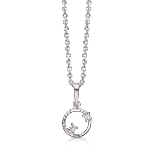Silver halsband cirkel med prickar och 2 c zirconia. Kedjan är 42-45 cm.