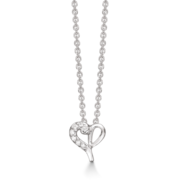 Silver halsband hjärta med spets med zirconia i kedjan är 42-45 cm.