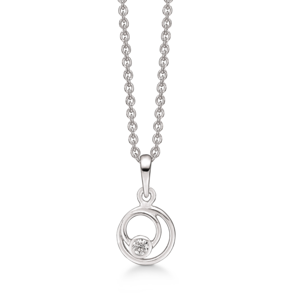 Silverhalsband rhodinerat 2 ringar med facetterad zirkon på den inre