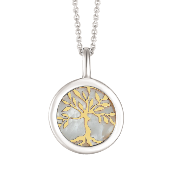 Livets träd Silverhalsband, med pärlemorbakgrund