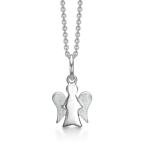 Silverhalsband rodiumpläterad ängel. Mått: 16 x 12 mm. Kedjan är 42-45 cm lång.