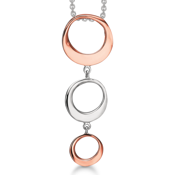Silverhalsband rhodinerat/roséguldpläterat 3 varvade cirklar. Kedjan är 42-45 cm lång.