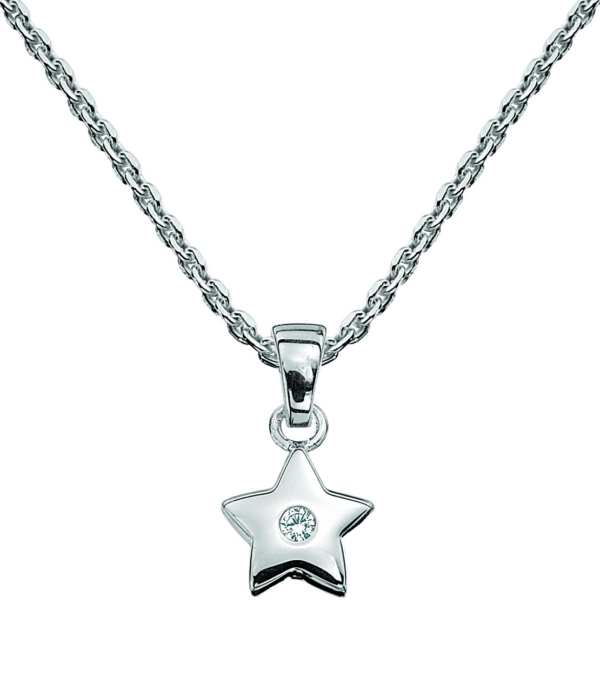 Silver collier stjärna med synth. cubic zirconia i mitten