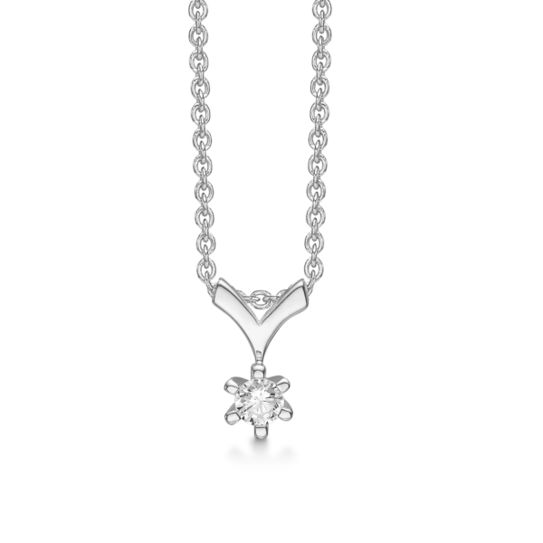Silverhalsband med 4 mm facetterade zirkoner i 6 spännen. 42-45 cm.