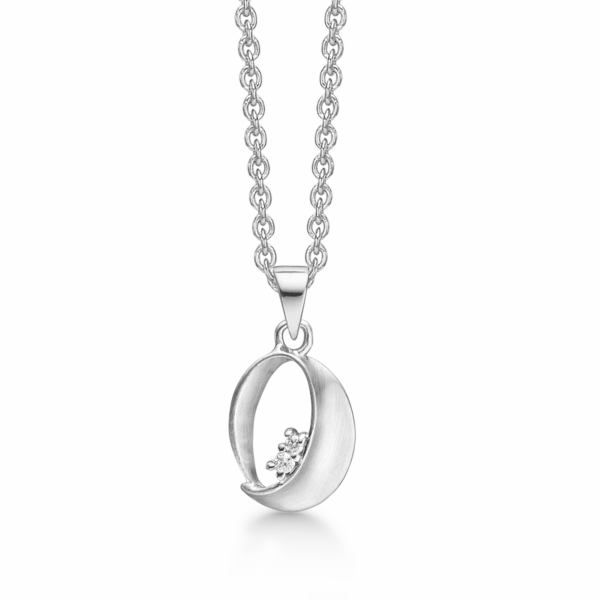 Silverhalsband oval sidenmatta med facetterad zirkon 42-45 cm.