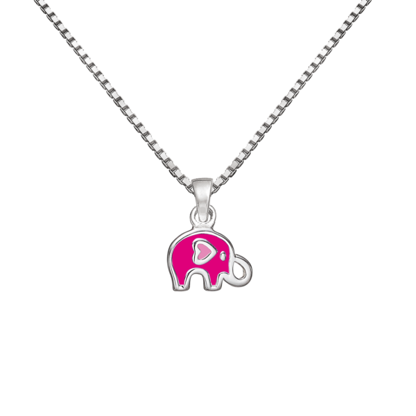 Silverhalsband elefant med hjärta i rosa och rosa blyfri emalj 36 cm.