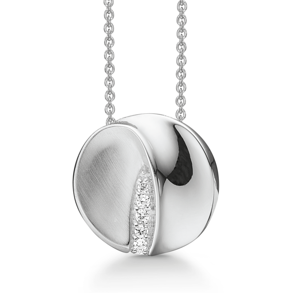 Silverhalsband matt/blank vikt cirkel med zirconia 42-45 cm.