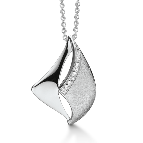 Silverhalsband rhodinerad matt/blank rosetter med zirkoner 42-45 cm.