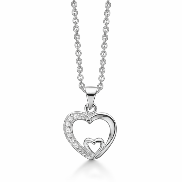 Silver halsband hjärta med zirconia. Kedjan är 42-45 cm lång.
