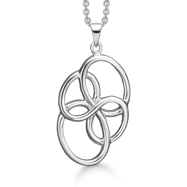 Silverhalsband rodiumpläterade trådflätade ovaler. Kedjan är 42-45 cm lång.