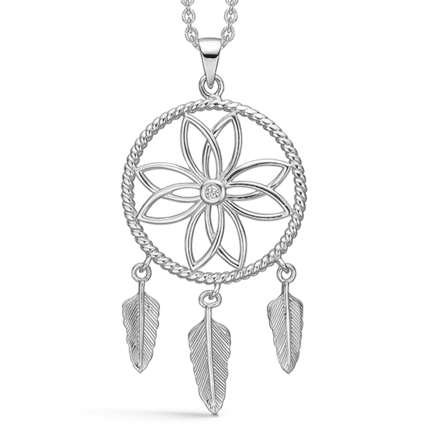 Silverhalsband rodiumpläterad drömfångare med facetterad zirkon.