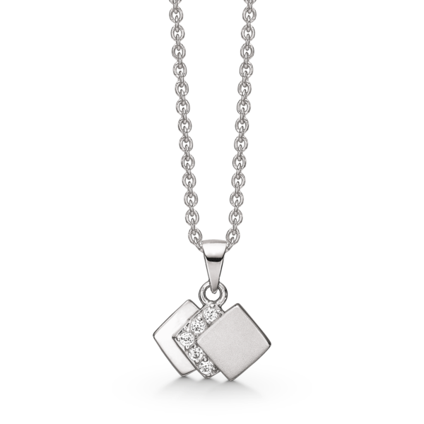 Silverhalsband 3 rutor, en med facetterad zirkon, en matt och en blank
