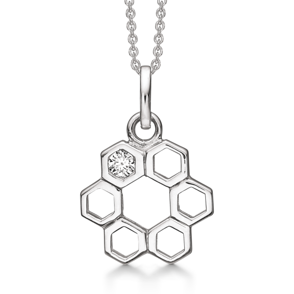 Silverhalsband 6 sneda cirklar en med facetterad zirkon
