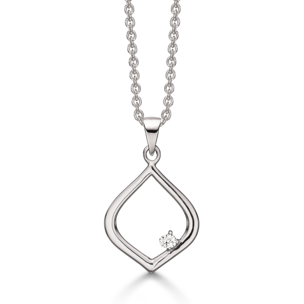 Silverhalsband rodiumpläterat trubbig öppen droppe med facetterad zirkon