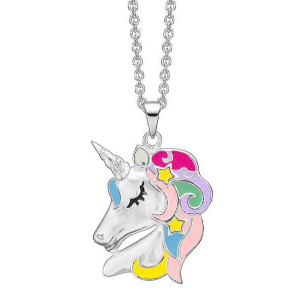 Unicorn halsband silver med flerfärgad emalj