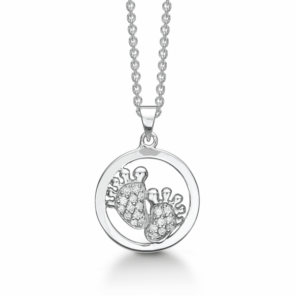 Silverhalsband rodiumpläterade fötter med facetterad zirkon i en cirkel