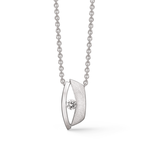 Silverhalsband rhodinerat matt och glänsande linjer med fasetterad zirconia emellan