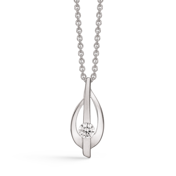 Silverhalsband rhodiumpläterat ovalt matt med pinne i mitten och facetterad zirconia