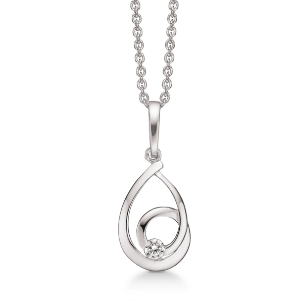 Silverhalsband rhodinerad oval med cirkel med facetterad zirkon