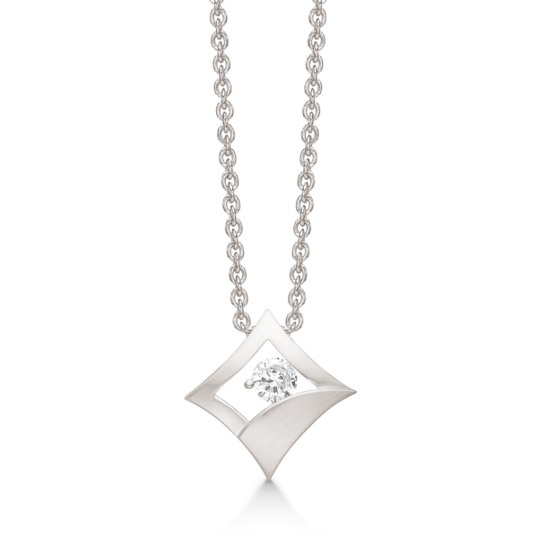 Silverhalsband rodiumpläterat fyrkant med matt och glansigt med facetterad zirkon i mitten