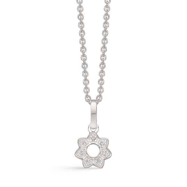 Silverhalsband rodiumpläterad blomma med facetterad zirkon