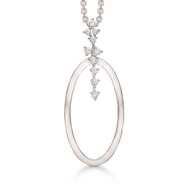 Silverhalsband rhodinerad oval med facetterad zirkon