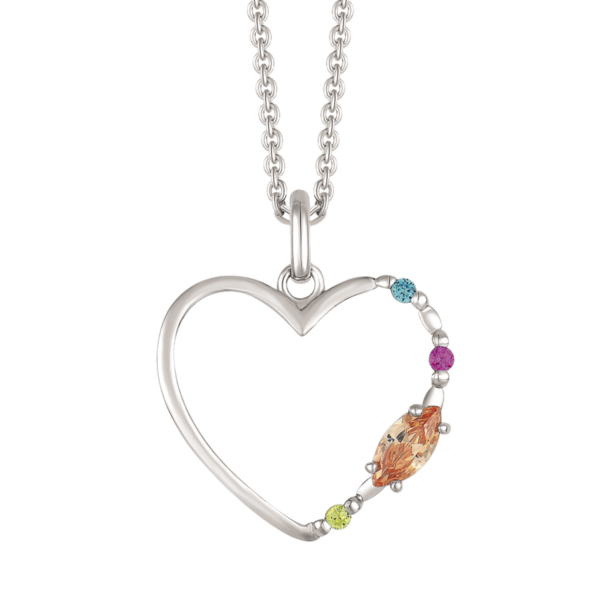 Hjärta Silverhalsband, med blå, gröna, rosa och champagnefärgade zirkoner
