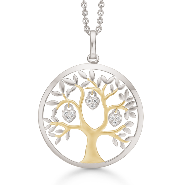 Støvring livets träd Halsband i silver och förgyllning, med zirkonstenar - 42+5 cm
