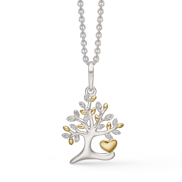 Støvring livets träd Halsband i silver och förgyllning, med zirkonstenar - 42-45 cm