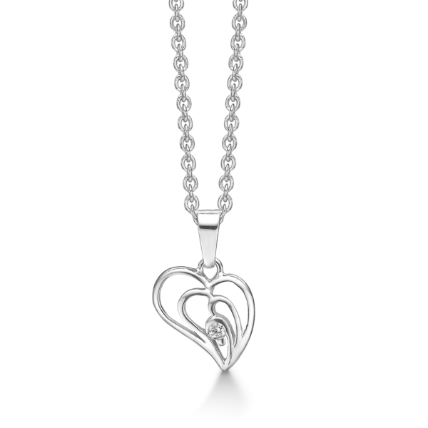 Silverhalsband rhodinerat dubbelhjärta med facetterad zirkon.