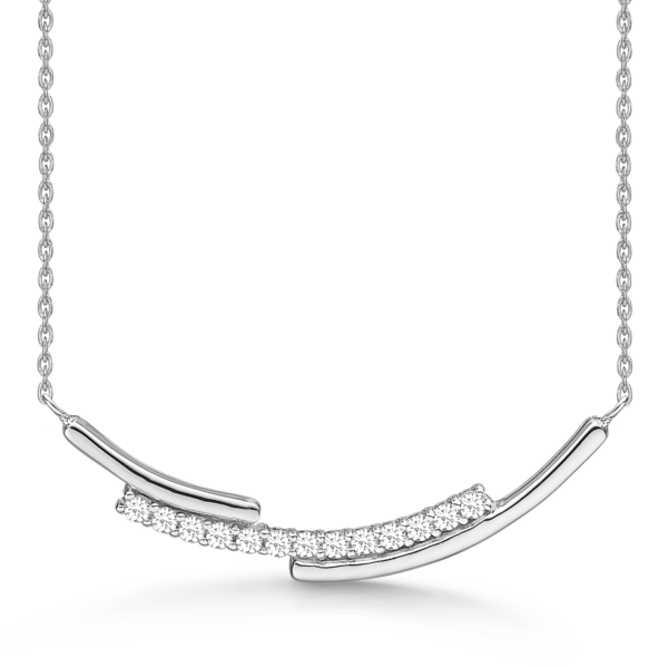 Silverhalsband rodiumpläterad glänsande rosett och rosett med facetterad zirconia