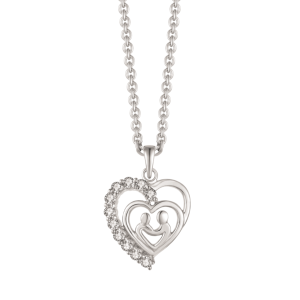 Mor och barn Silver Heart halsband med zirconia stenar