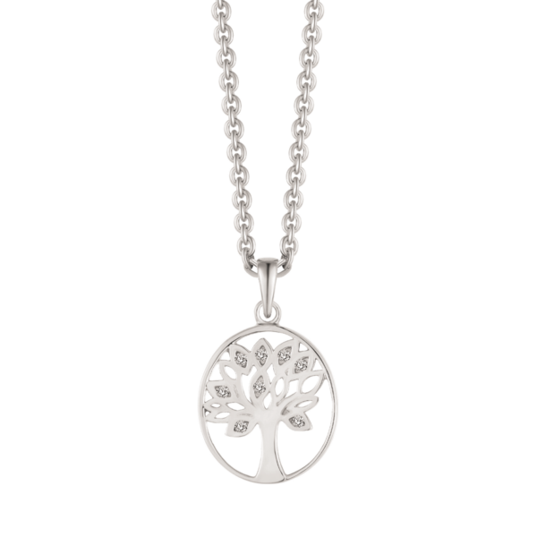 Tree of Life Silverhalsband, ovalt med zirkonstenar