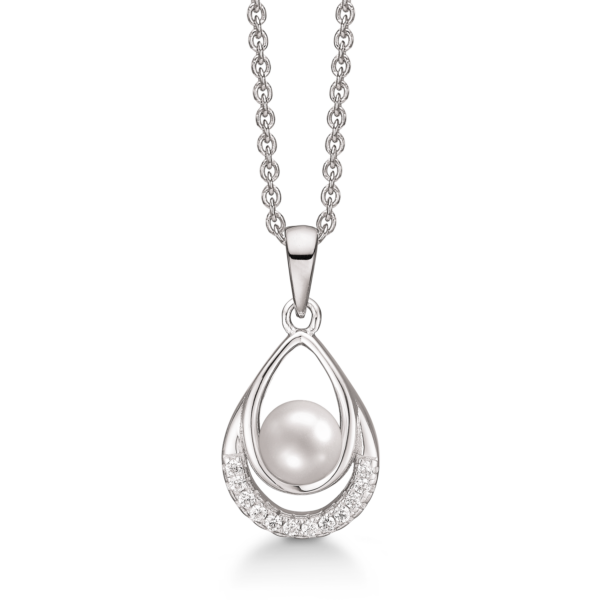 Dammring Droppeformat silverhalsband med sötvattenspärla